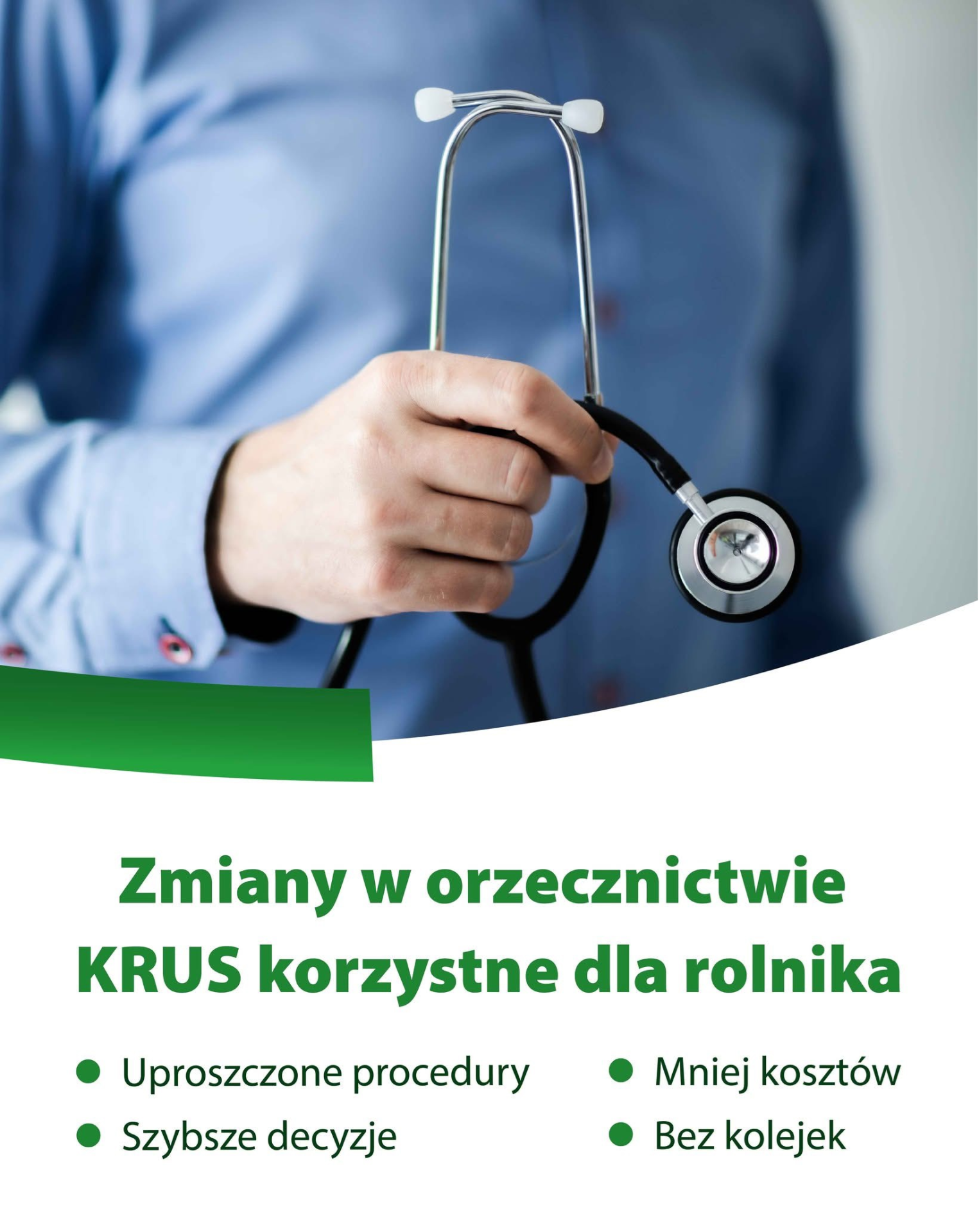 Grafika: Rewolucja w orzecznictwie KRUS. Uproszczone procedury, szybsze decyzje.