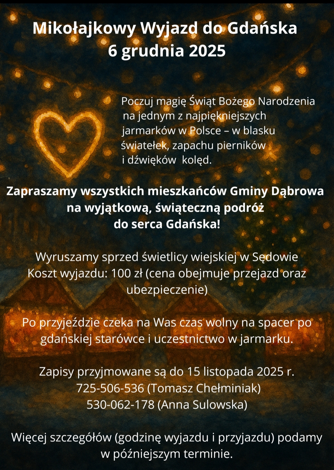 Plakat -  zaproszenie na wyjazd na jarmark świąteczny w Gdańsku