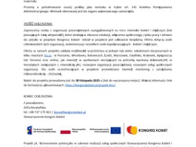 Ogłoszenie o naborze do projektu Kongres kobiet dla równości