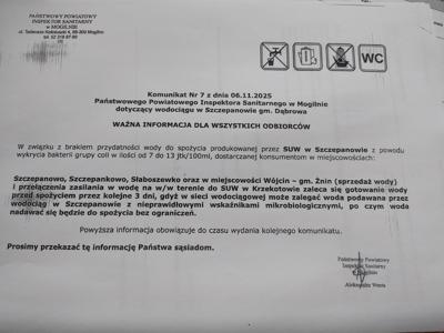 Komunikat Sanepidu o jakości wody.