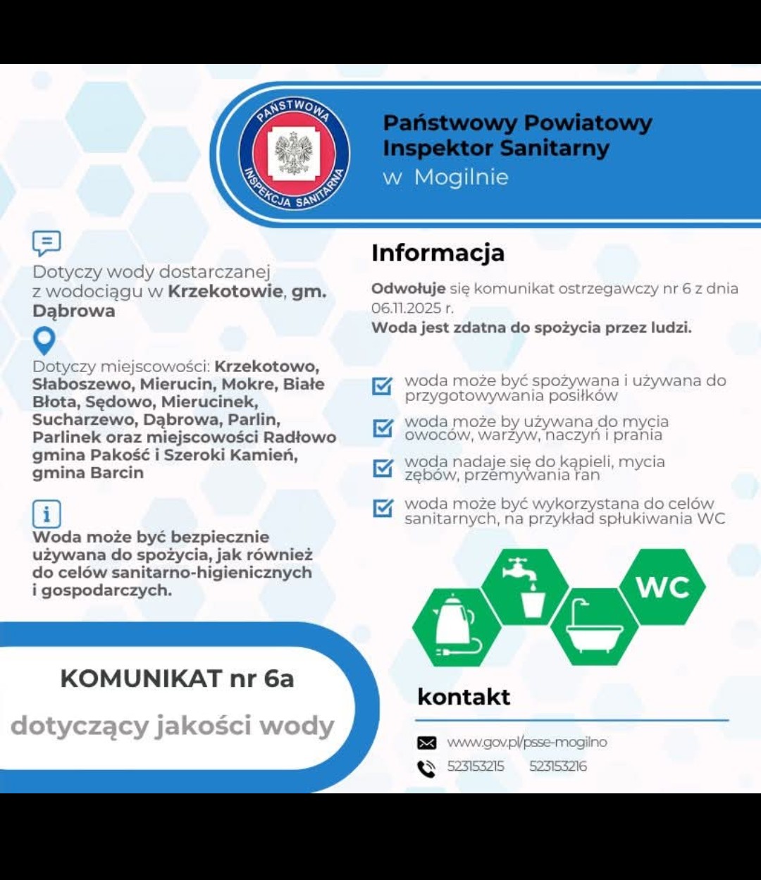 Komunikat dot. jakości wody w SUW Krzekotowo