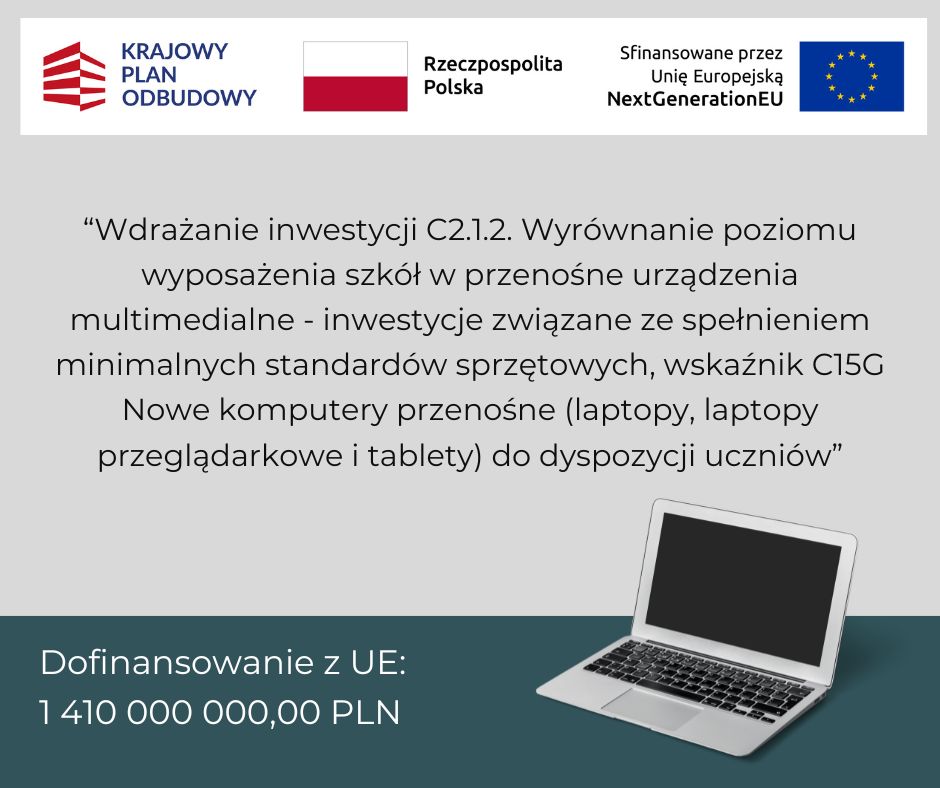 grafika dot.  umowy dot. nieodpłatnego  przekazania sprzętu komputerowego z Ministerstwa Cyfryzacji, w imieniu którego działa Naukowa i Akademicka Sieć Komputerowa (NASK)  