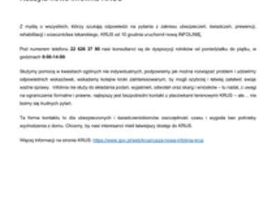 inforamacja o nowej infolinii KRUS