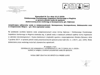 Komunikat Sanepidu w sprawie jakości wody