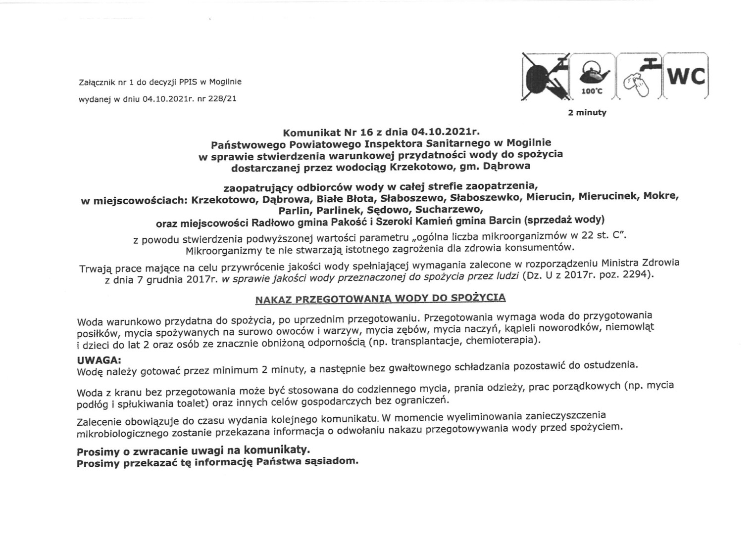Komunikat Państwowego Powiatowego Inspektora Sanitarnego 