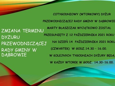 Treść ogłoszenia o zmianie terminu dyżuru