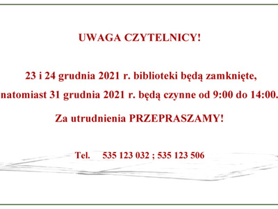 Biblioteki będą nieczynne