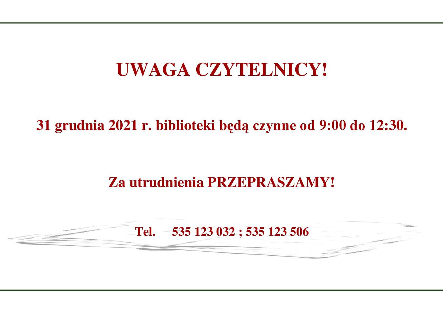 Zmiana godzin otwarcia bibliotek
