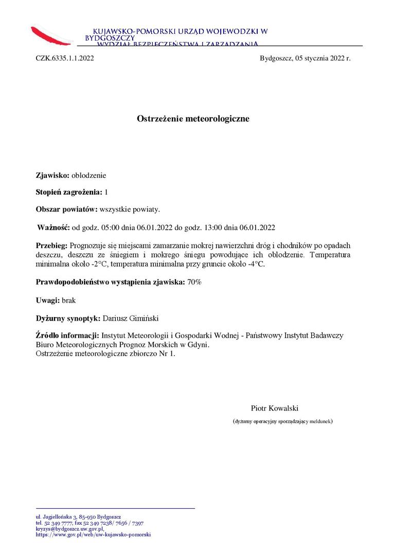 Ostrzeżenie meteorologiczne o oblodzeniu