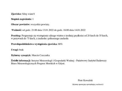 Ostrzeżenie o silnym wietrze