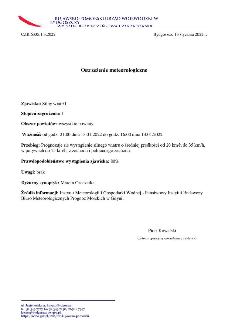 Ostrzeżenie o silnym wietrze
