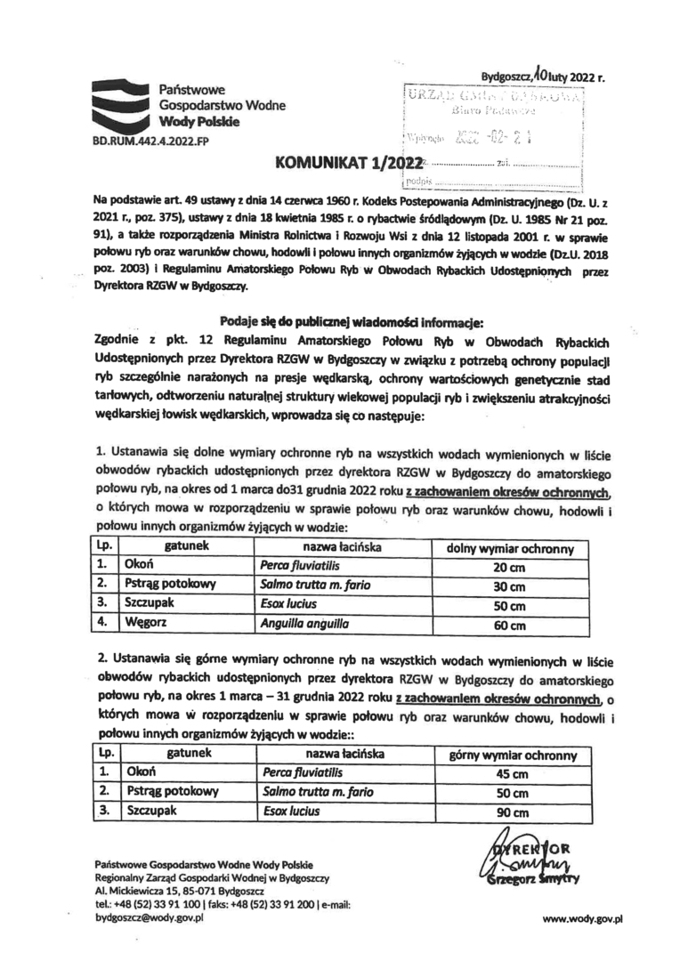 Komunikat w sprawie ochrony ryb