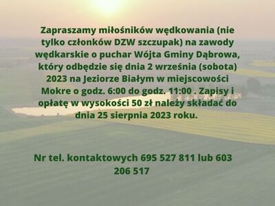 Plakat zawody wędkarskie.