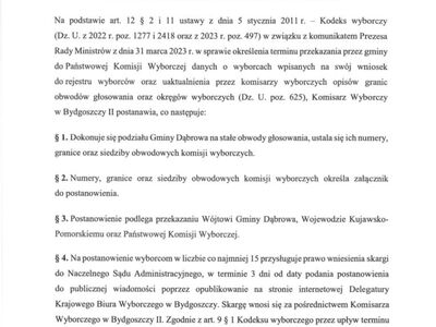 Postanowienie Nr 19.2023 Komisarza Wyborczego w Bydgoszczy