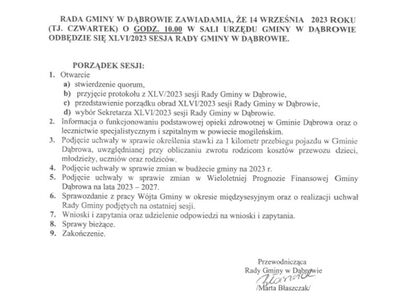 Ogłoszenie o sesji.