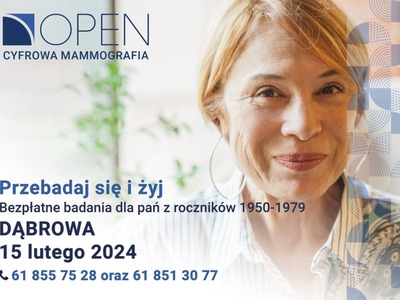 Plakat o badaniach mammograficznych.
