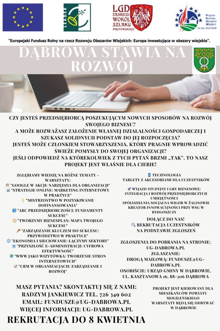 Plakat " Dąbrowa stawia na rozwój"