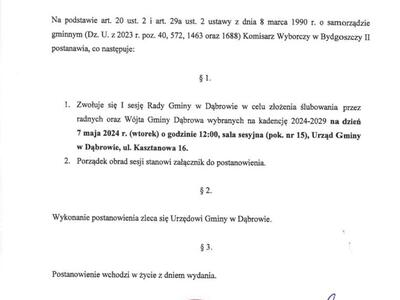 Postanowienie Komisarza Wyborczego II w Bydgoszczy