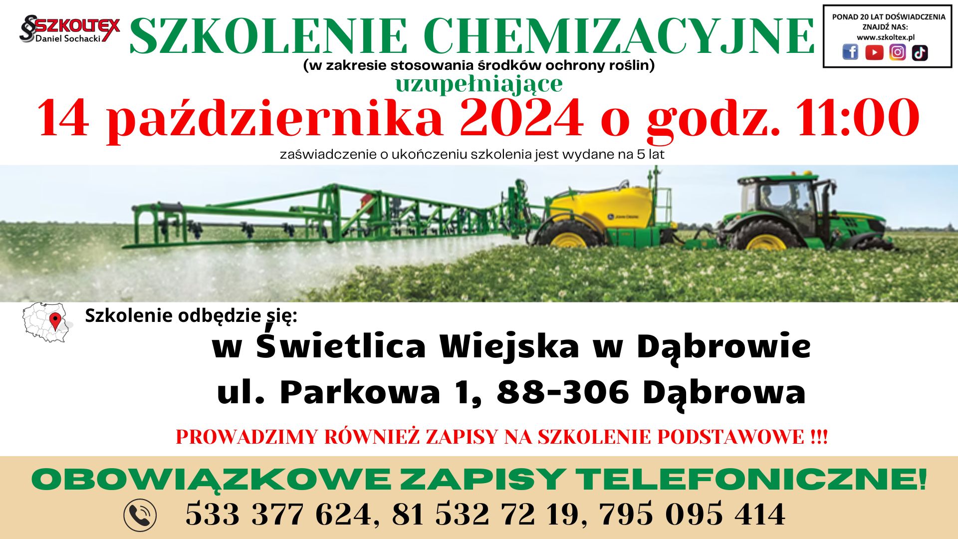 ogłoszenie o szkoleniu chemizacyjnym 