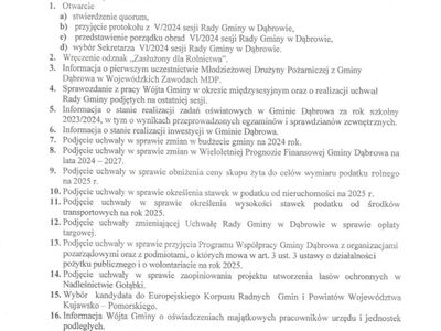 Ogłoszenie o VI/2024 sesji Rady Gminy  w dniu 30 października 2024 roku.