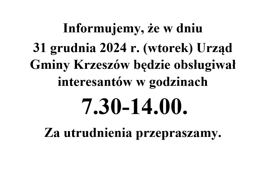 Skrócone godziny pracy Urzędu