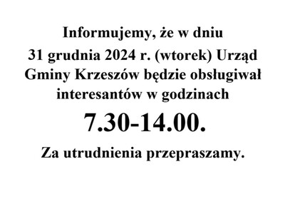 Skrócone godziny pracy Urzędu