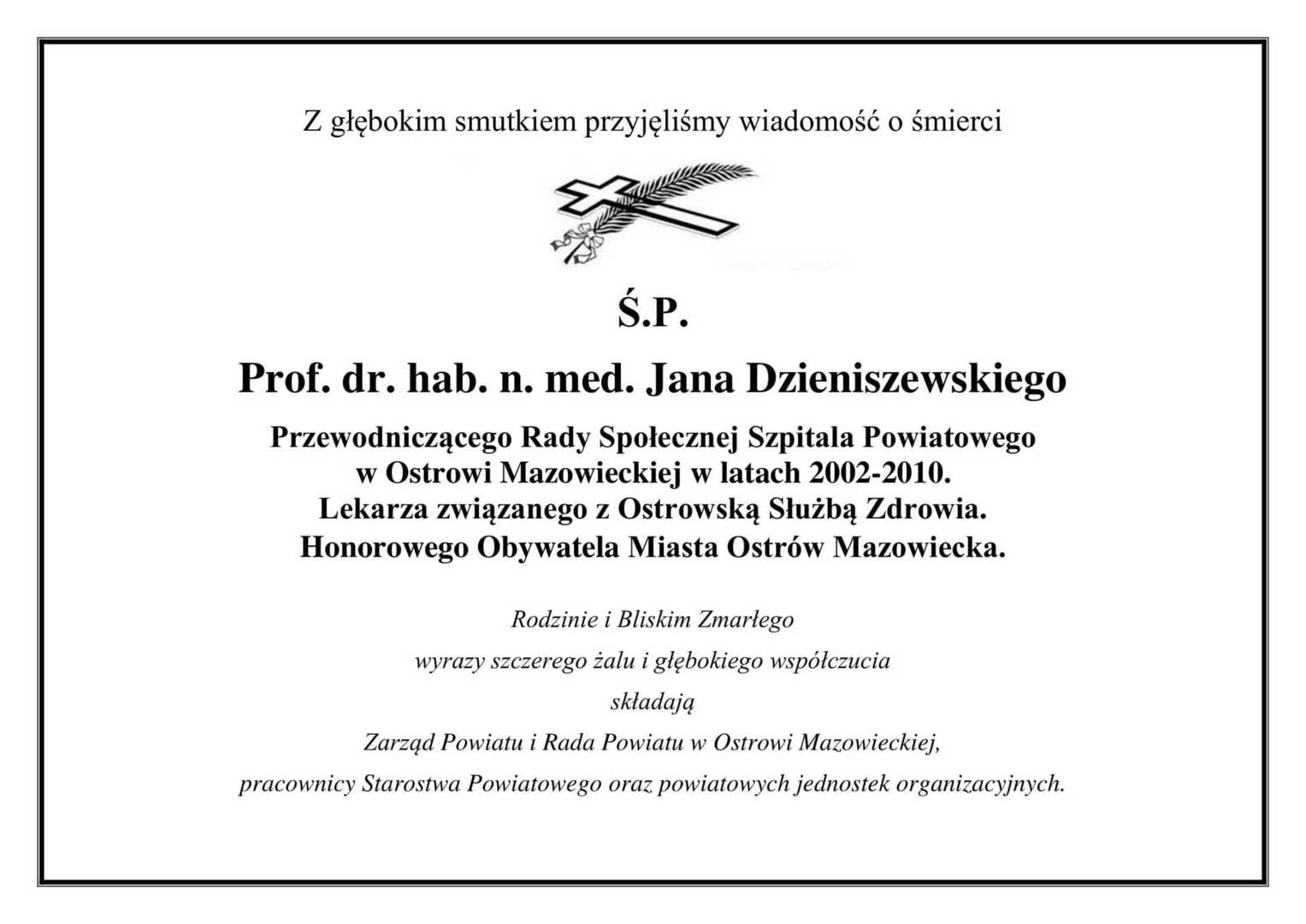 Zmarł Profesor Jan Dzieniszewski