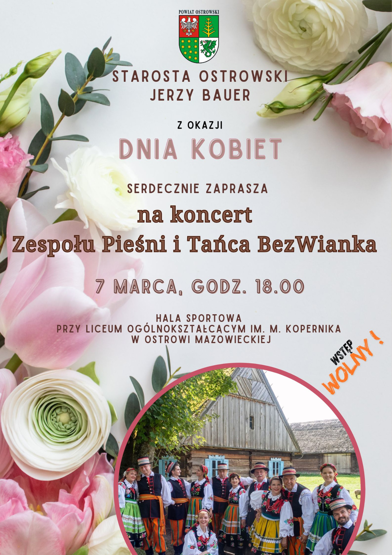 plakat informujący o koncercie z okazji Dnia Kobiet