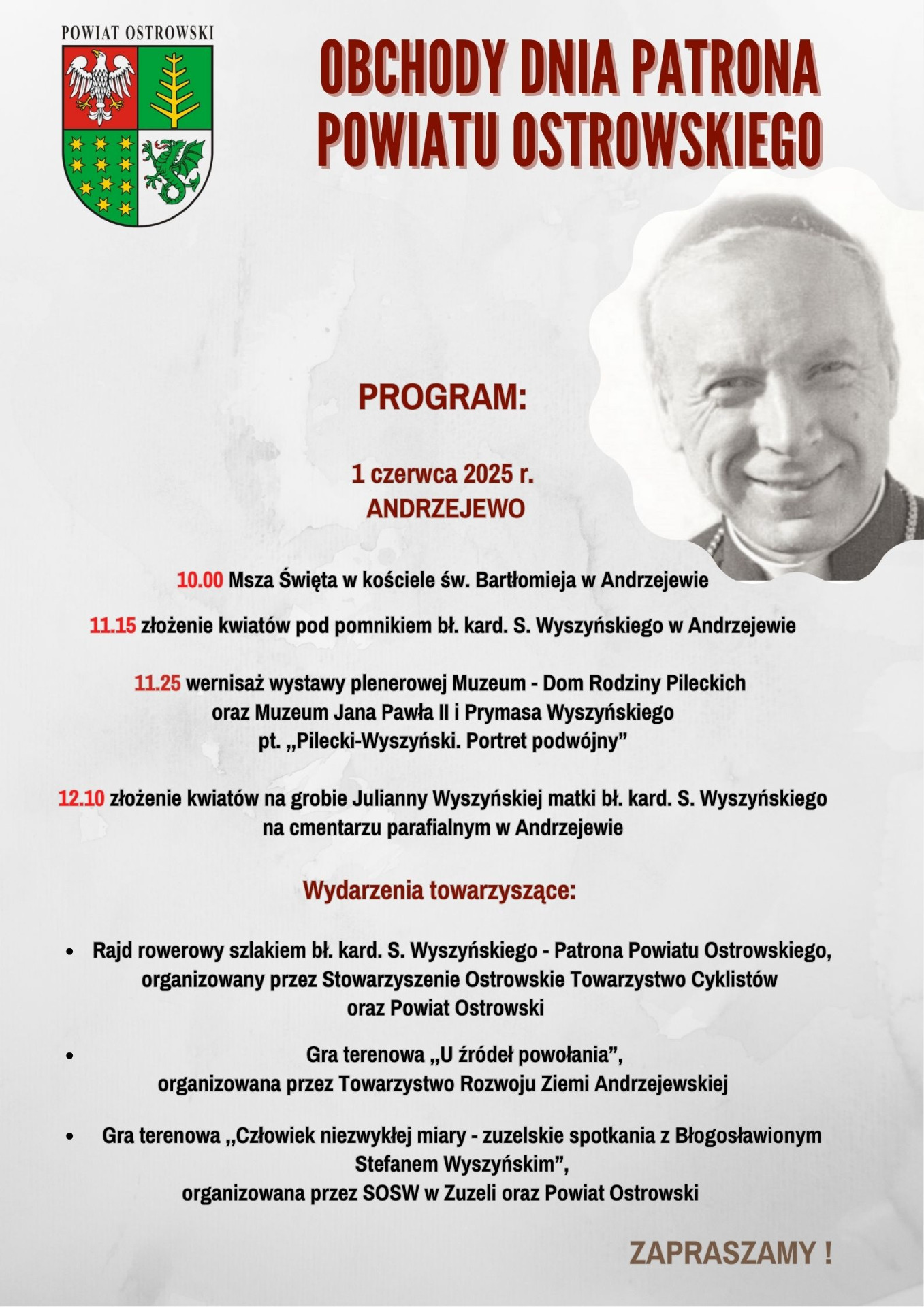 plakat informujacy o wydarzeniu OBCHODY DNIA PATRONA