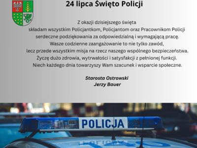 życzenia Starosty Ostrowskiego dla Policjantów z okazji Święta Policji