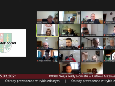 Zrzut ekranu z posiedzenia Rady Powiatu w Ostrowi Mazowieckiej