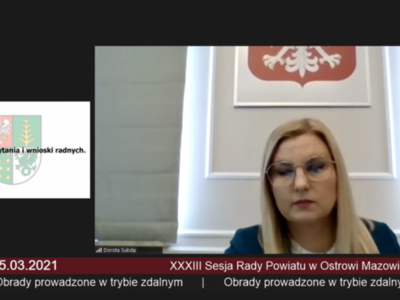 Zrzut  ekranu z posiedzenia Rady Powiatu w Ostrowi Mazowieckiej 