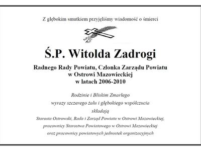 kondolencje dla rodziny i bliskich Ś.P. Witolda Zadrogi