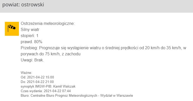 informacja dotycząca sytuacji meteorologicznej w powiecie ostrowskim