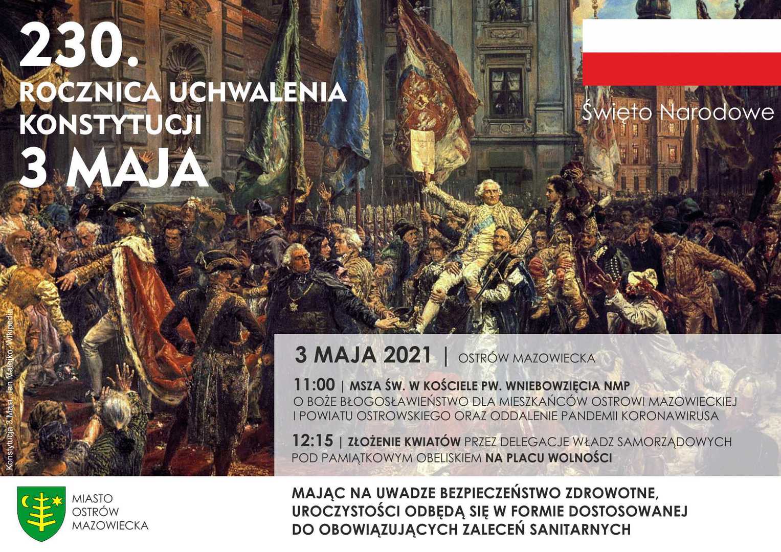 Plakat informujący o obchodach 230, rocznicy uchwalenia Konstytucji 3 Maja 