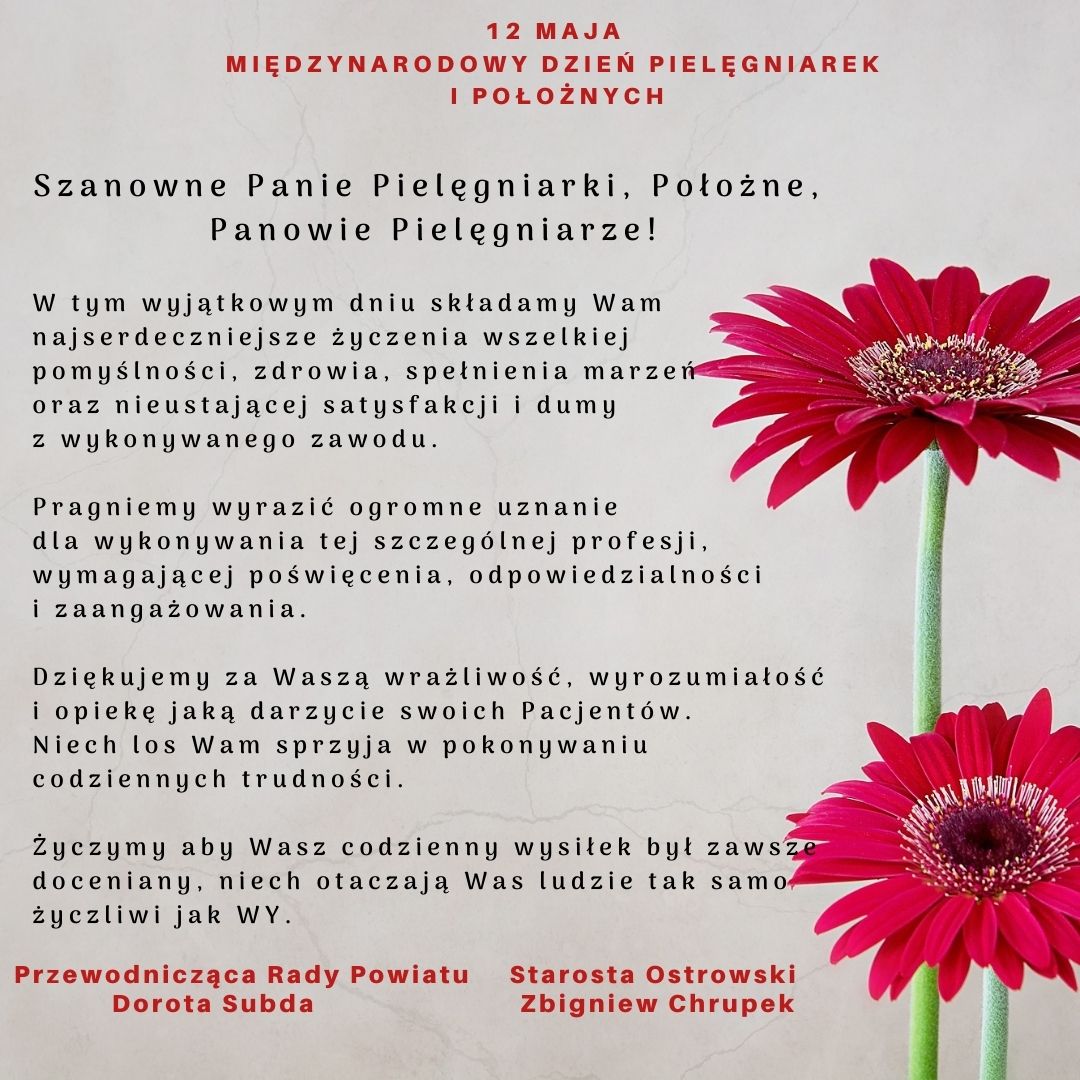 życzenia dla pielęgniarek i położnych od władz powiatu 
