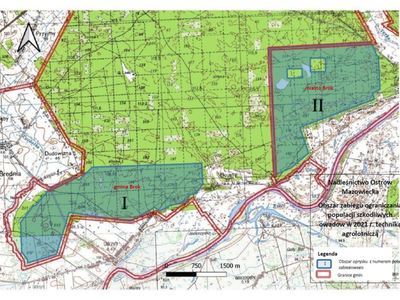 mapa z zaznaczonym terenem objętym opryskiem