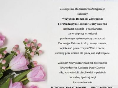 Życzenia od władz powiatu z okazji Dnia Rodzicielstwa Zastępczego