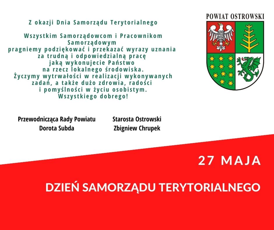 Życzenia od władz powiatu z okazji Dnia Samorządu Terytorialnego