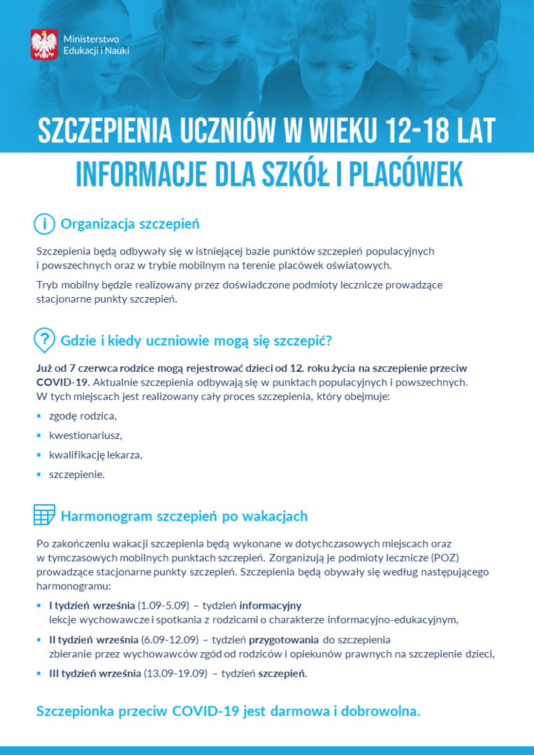 szczepienia dla uczniów - organizacja