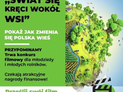 plakat informujący o konkursie "świat się kręci wokół wsi"