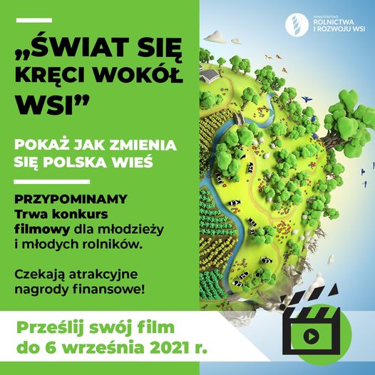plakat informujący o konkursie "świat się kręci wokół wsi"