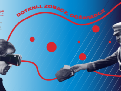 Plakat informujący o mobilnym Wirtualnym teatrze Historii "Niepodległa"