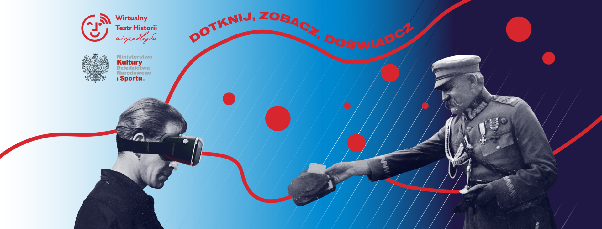 Plakat informujący o mobilnym Wirtualnym teatrze Historii "Niepodległa" 