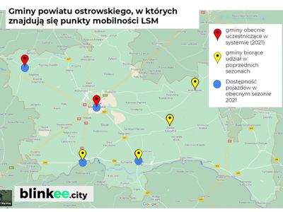 mapa gdzie w Powiecie Ostrowskim znajdują się punkty mobilności LSM