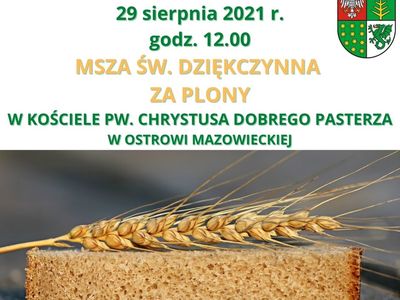 Ulotka informująca o Mszy Św. dziękczynnej za plony 