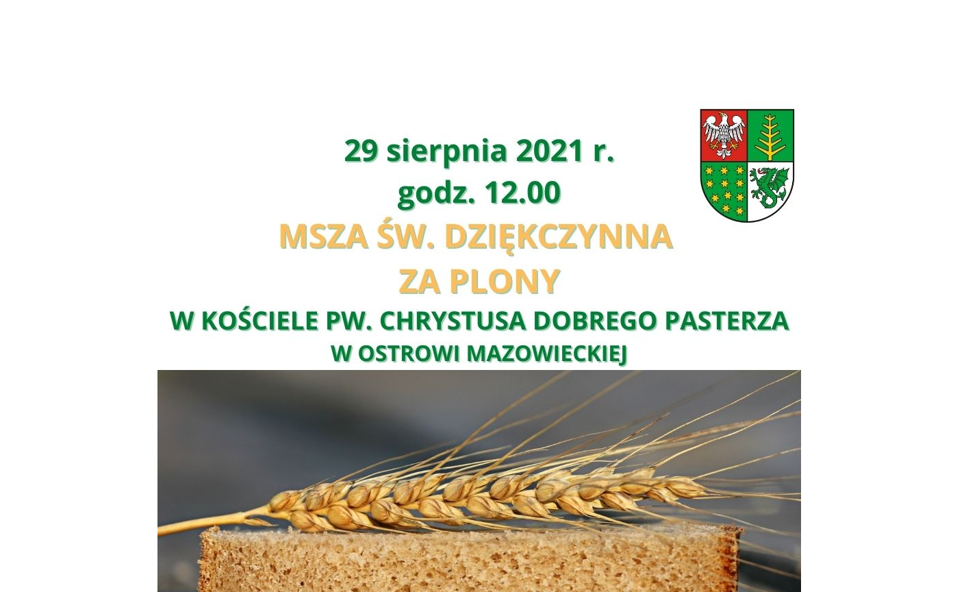 Plakat informujący o Mszy Św. dożynkowej
