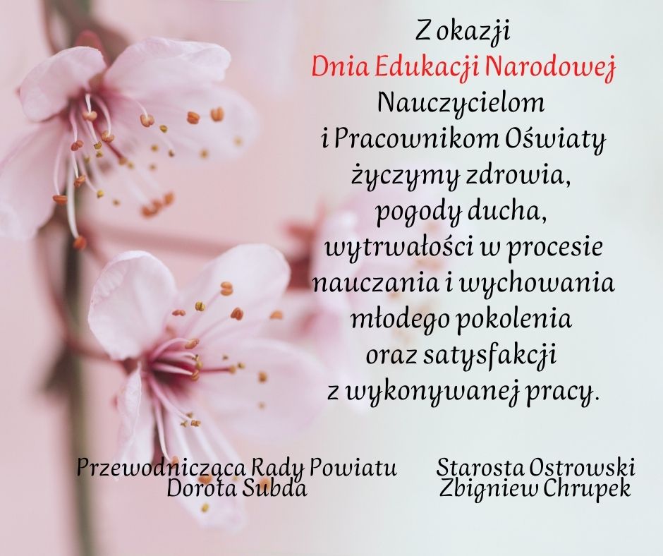 życzenia z okazji Dnia Edukacji Narodowej, w tle kwiaty