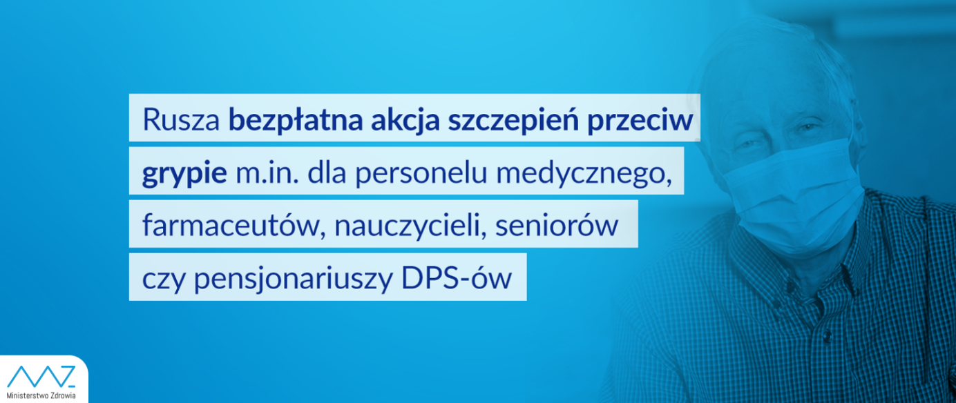 plakat informujący o bezpłatnej akcji szczepień przeciw grypie
