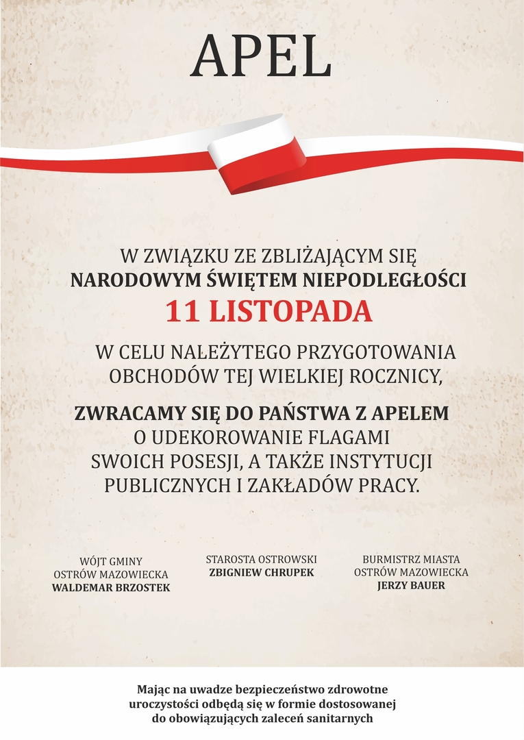 Apel z okazji Narodowego Święta Niepodległości